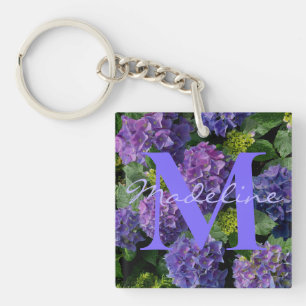 Llavero Hortensia floral verde magenta morado azul elegant