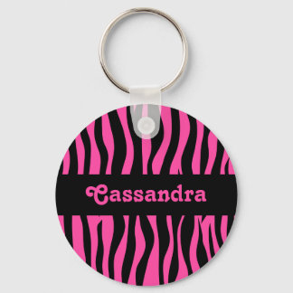Llavero Hot pink zebra stripes add your name