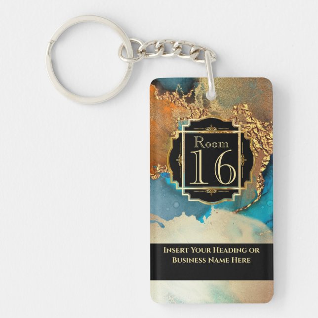 Llavero Hotel lodge resort naranja dorado mármol azul (Frente)