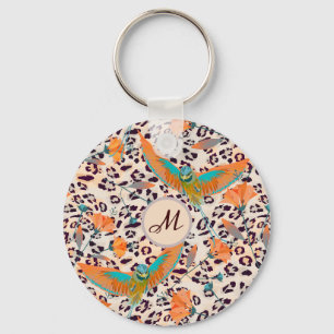 Llavero Huella de leopardo de moda, pájaros del paraíso