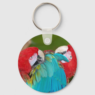 Llavero Huella de loro de macao rojo y azul