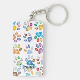 Llavero Huellas de patas de perro coloridas adorables,-Per