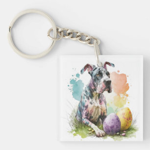 Llavero Huevo de Pascua de Perro Grandioso de Danés, Feliz