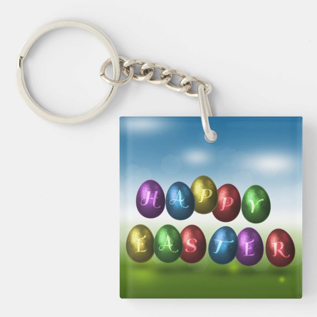 Llavero Huevos de Pascua felices coloridos (Frente)