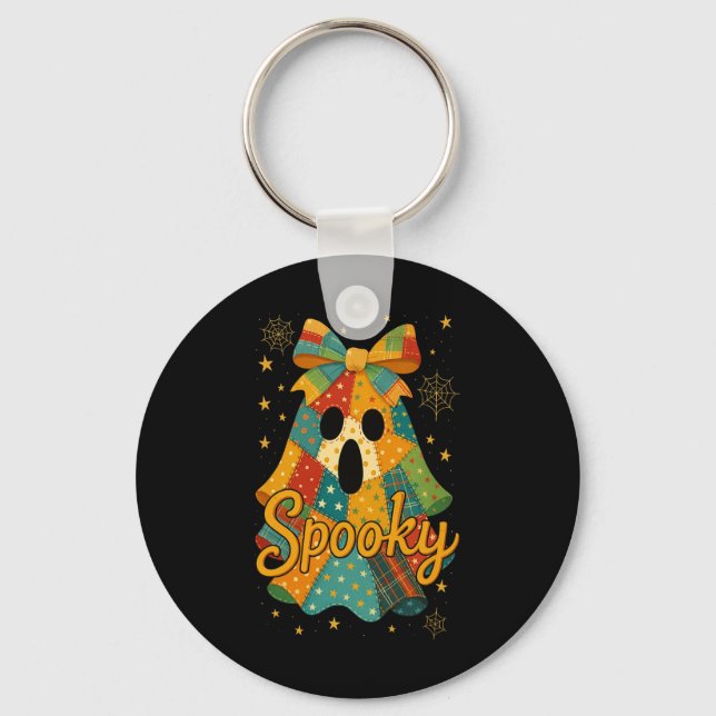 Llavero Hugvyn Halloween Patchwork Spooky Ghost Bow Preppy (Anverso)