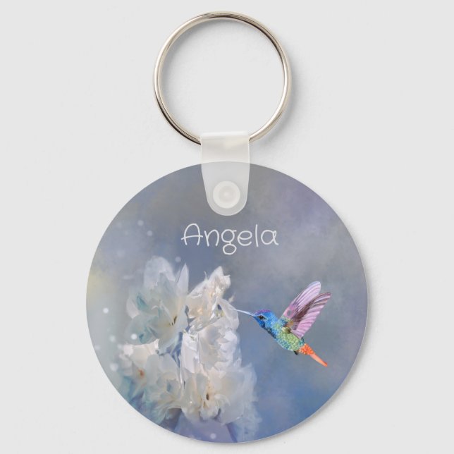 Llavero Hummingbird Bird White Garden Flor Nombre Keychain (Anverso)