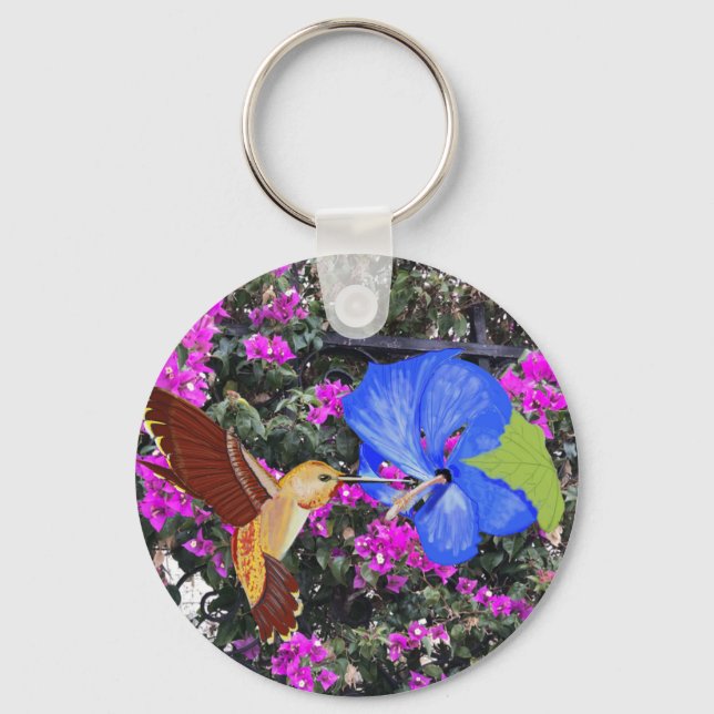 Llavero Hummingbird, Blue Hibiscus, & Bougainvillea (Anverso)