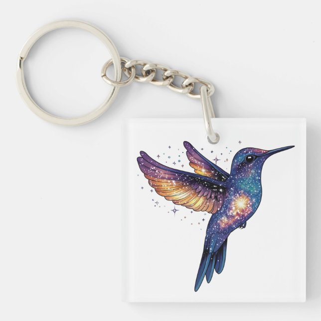 Llavero Hummingbird con pájaro de Stary Night Sky (Frente)