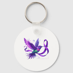 Llavero Hummingbird Holding Purple Ribbon Heimers Awarenes