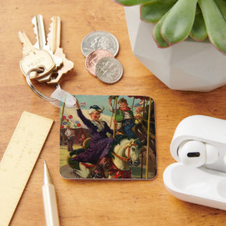 Llavero Humor Antiguo, Abuela en un Caballo de Carrusel