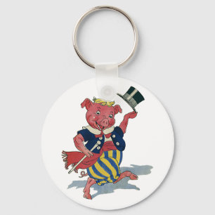 Llavero Humor Antiguo, Cerdito Feliz Bailando