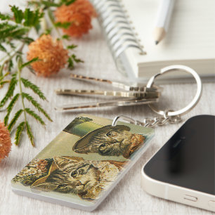 Llavero Humor Antiguo, Novios Victorianos Gatos con Sombre