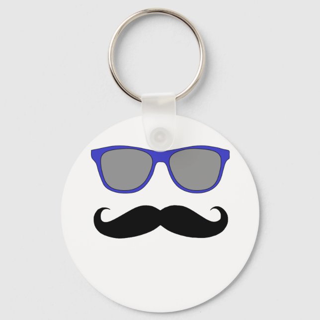 Llavero Humor de bigote y gafas de sol azules (Anverso)