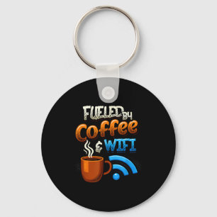 Llavero Humor de oficina en casa impulsado por café y wifi