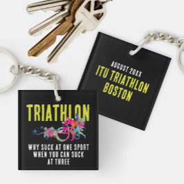 Llavero Humor De Triatlón Divertido Verde Negro Y Plata De
