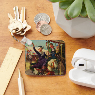 Llavero Humor vintage, abuelita en un caballo morado