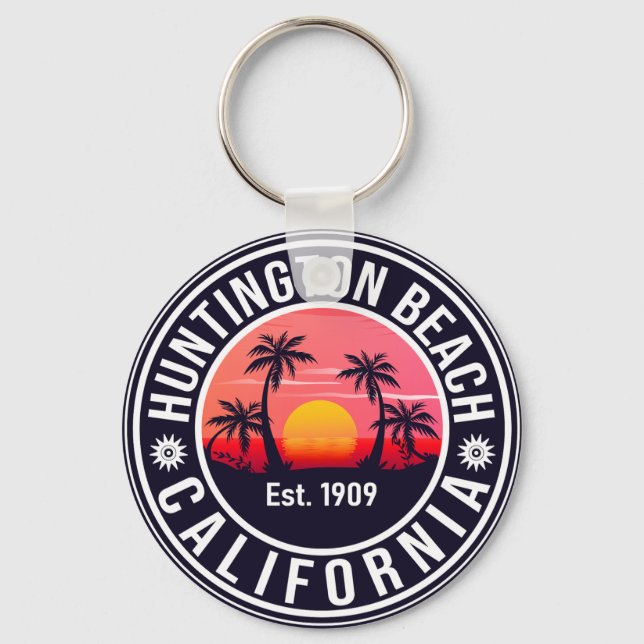 Llavero Huntington Beach California Retro Sunset Souvenirs (Anverso)
