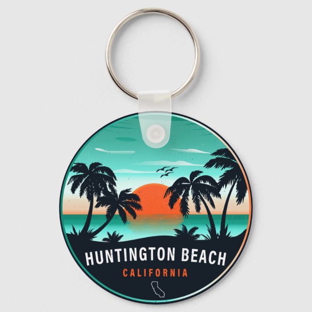 Llavero Huntington Beach California Retro Sunset Souvenirs (Anverso)