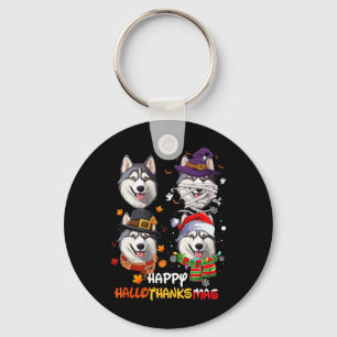 Llavero Husky Dog Hallothanksmas Halloween Acción de Graci