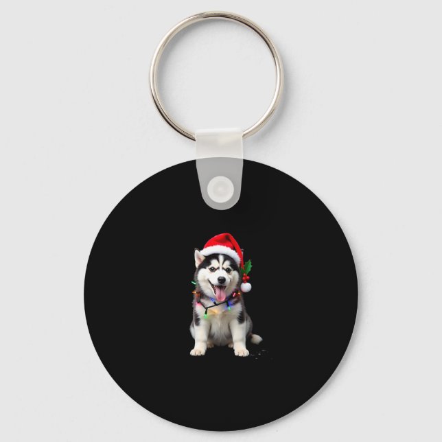 Llavero Husky Dog Santa Hat Christmas Tree Xmas Gifts For  (Anverso)