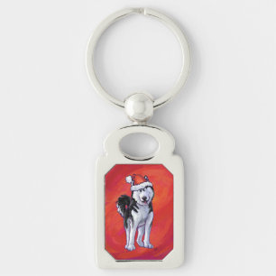 Llavero Husky en Santa Hat en rojo