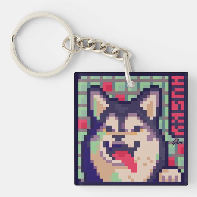Llavero Husky, Pixel Art, pixelart (Frente)