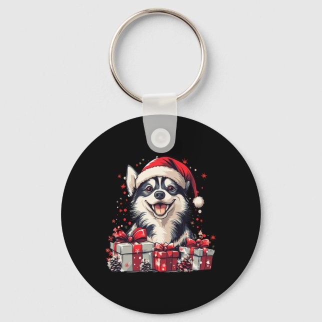 Llavero Husky Santa Hat Navidades graciosos Perro Husky Si (Anverso)
