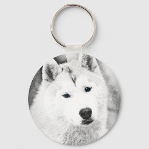 Llavero Husky Siberiano Blanco con boceto Bella Artes Ojos