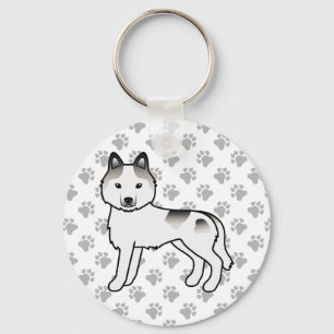 Llavero Husky Siberiano Cartoon Perro y Patas Piebald Gris