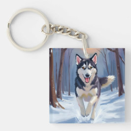 Llavero Husky Siberiano | Pintura de Perro Invierno