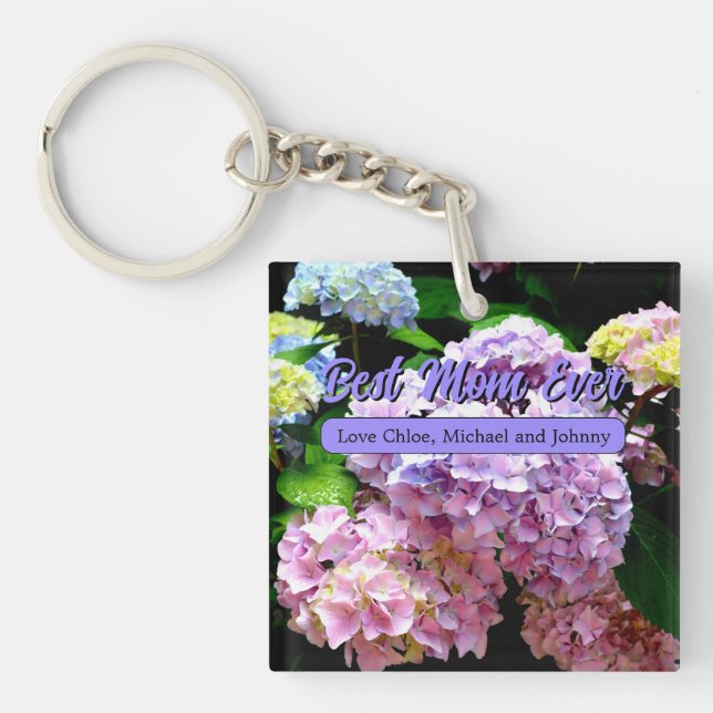 Llavero Hydrangea garden rosa azul púrpura floral mamá reg (Frente)