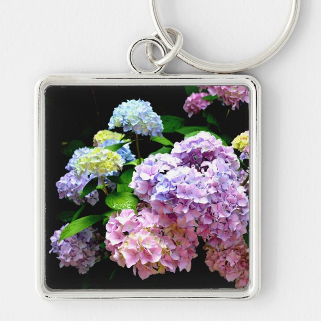 Llavero Hydrangea garden, rosa, azul, violeta floral (Frente)