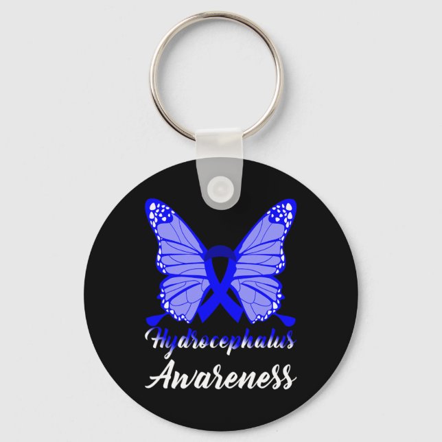 Llavero Hydrocephalus Awareness Butterfly Blue Ribbon Supp (Anverso)