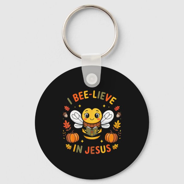 Llavero I Bee-lieve In Jesus Fall Christian Thanksgiving S (Anverso)