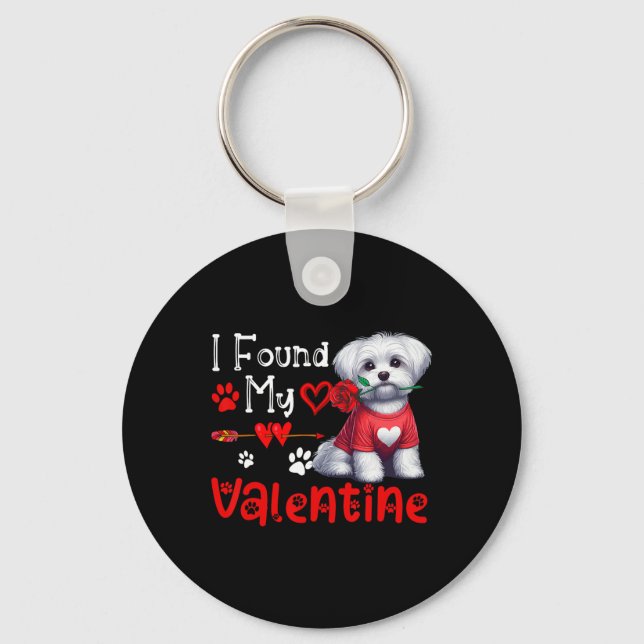 Llavero I Found My Valentine Maltese With Flower Cute Hear (Anverso)