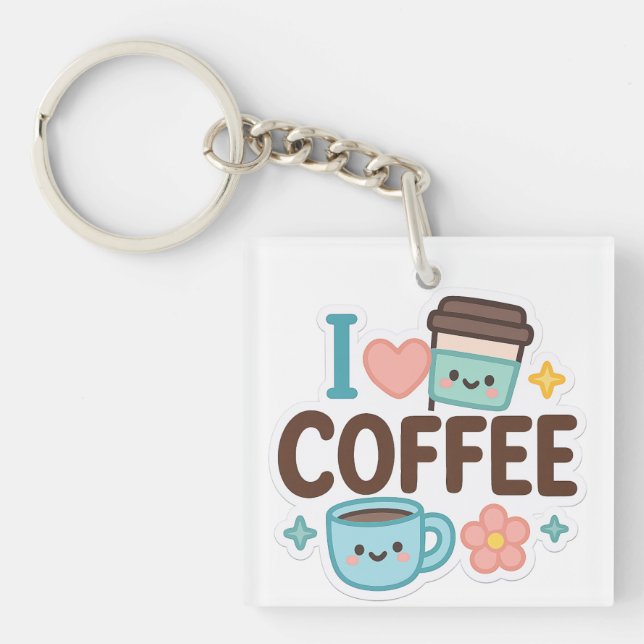 Llavero I Love Coffee Cute Kawaii Sticker – Adorable Coffe (Frente)