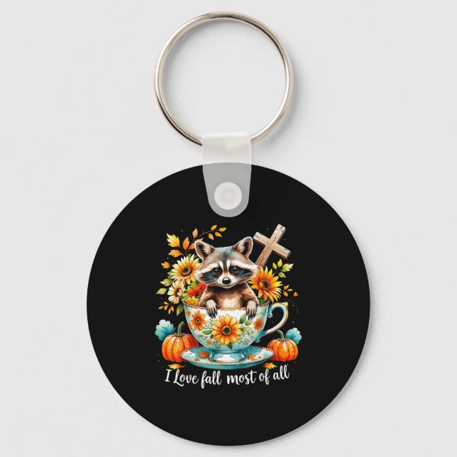 Llavero I Love Fall Most Of All Raccoon Autumn Gift  (Anverso)