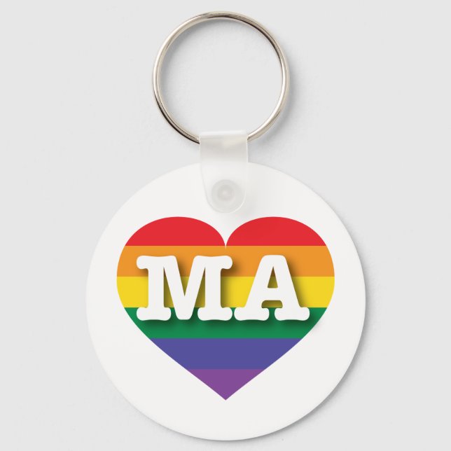 Llavero I love Massachusetts Gay Pride Rainbow Heart (Anverso)
