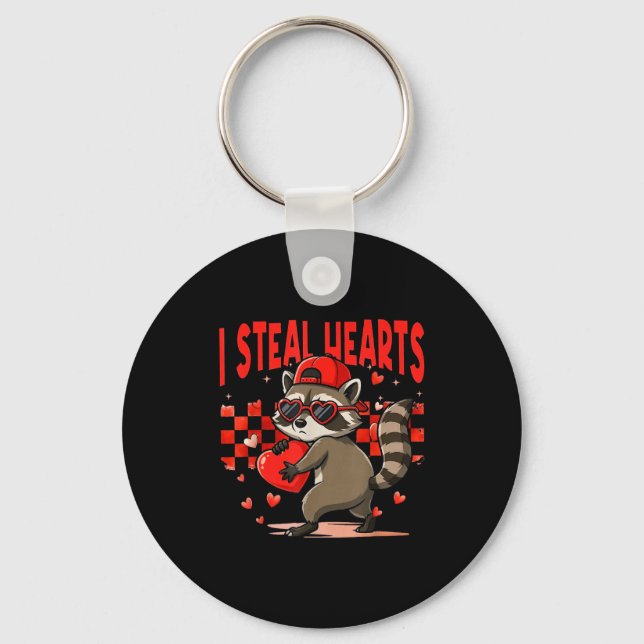 Llavero I Steal Hearts Design Raccoon Valentine Day Retro  (Anverso)