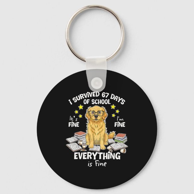 Llavero I Survived 67 Days Of School Funny 67 Golden Retri (Anverso)
