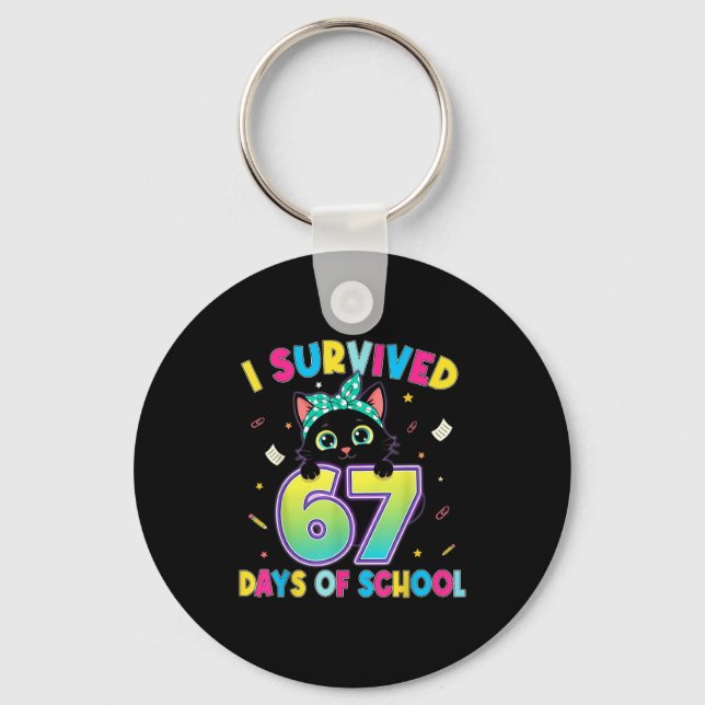 Llavero I Survived 67 Days Of School Funny Cat Six Seven M (Anverso)