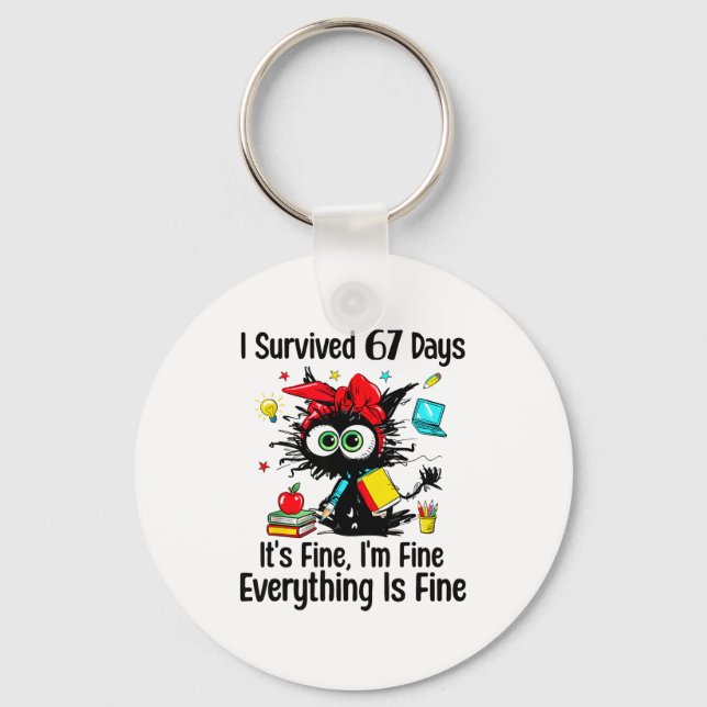 Llavero I Survived 67 Days Of School Teacher Students Cat  (Anverso)