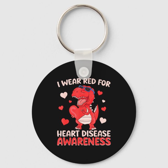 Llavero I Wear Red For Heart Disease Awareness T Rex Dinos (Anverso)
