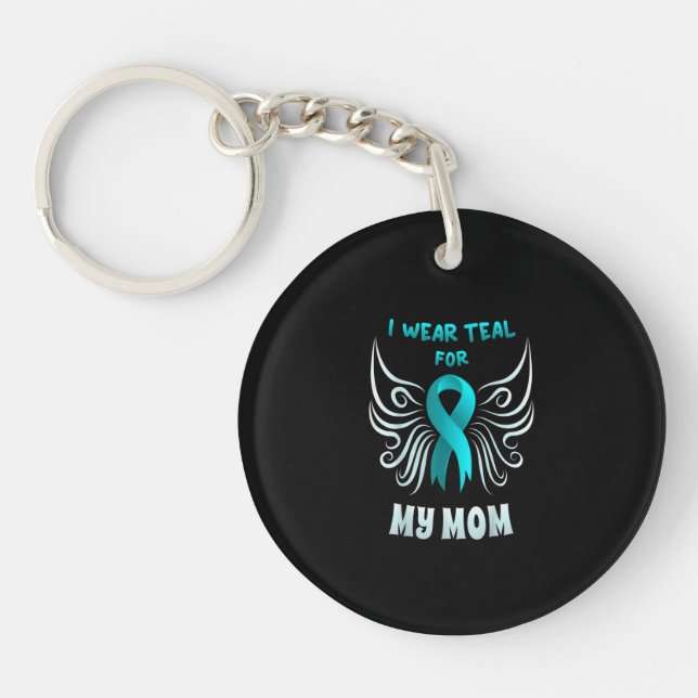 Llavero I Wear Teal For My Mom Teal Ribbon Butterfly (Frente)