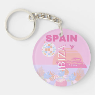 Llavero Ibiza, España, Viajes, Arte Preppy, Rosa