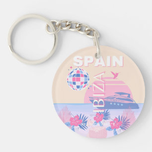 Llavero Ibiza, España, Viajes, Arte Preppy, Rosa, Pastel