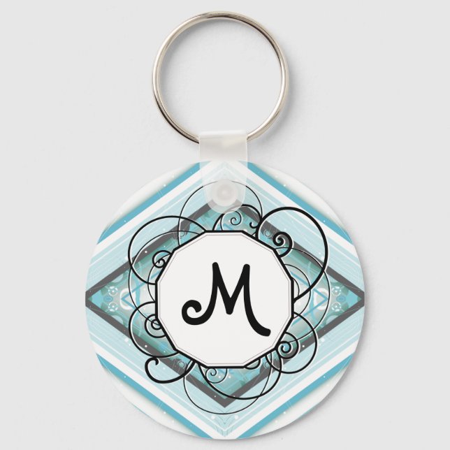 Llavero Ice Blue Modern-Retro Stripe Diamante con Monogram (Anverso)