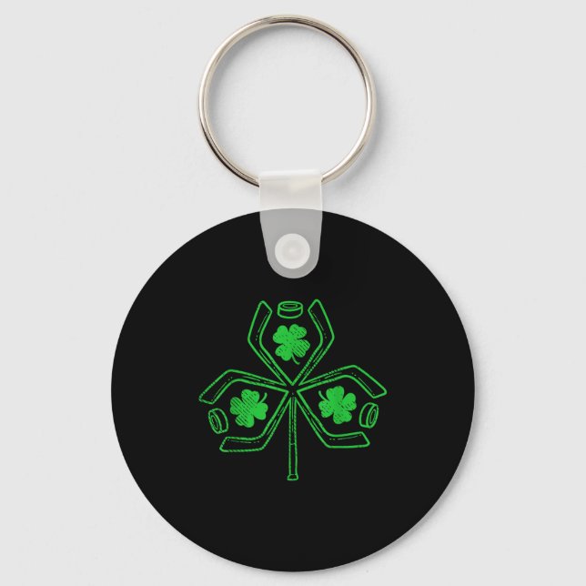 Llavero Ice Hockey Shamrock Clover St Patricks Day Player  (Anverso)