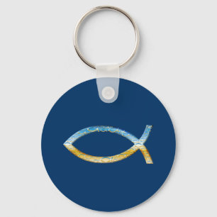 Llavero Ichthus - Símbolo cristiano de pescado cielo y tie