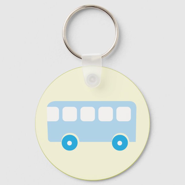 Llavero Icono de Autobús Escolar Azul Pastel Adorable (Anverso)